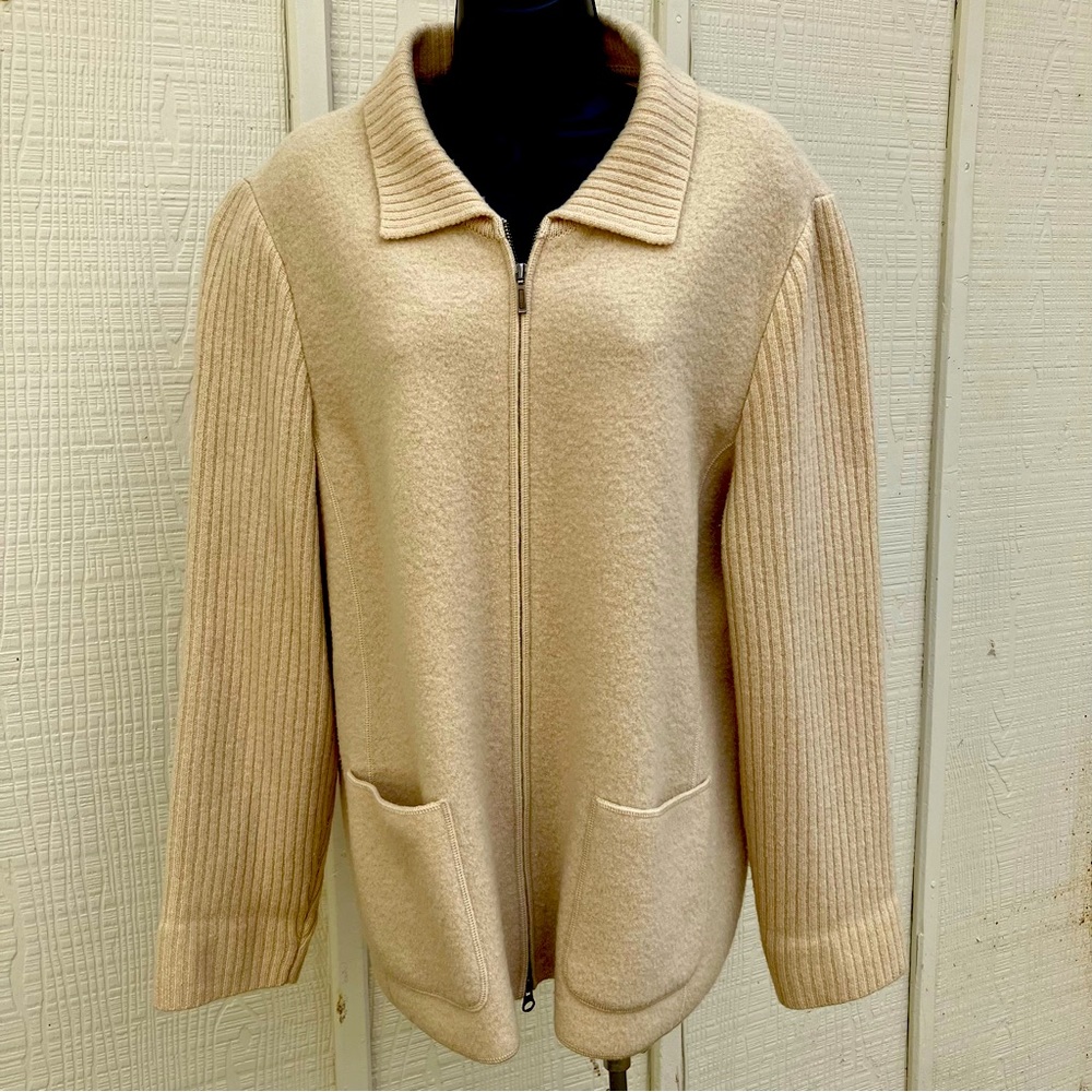 Lands' End Cream Cardigan with Ribbed Sleeves